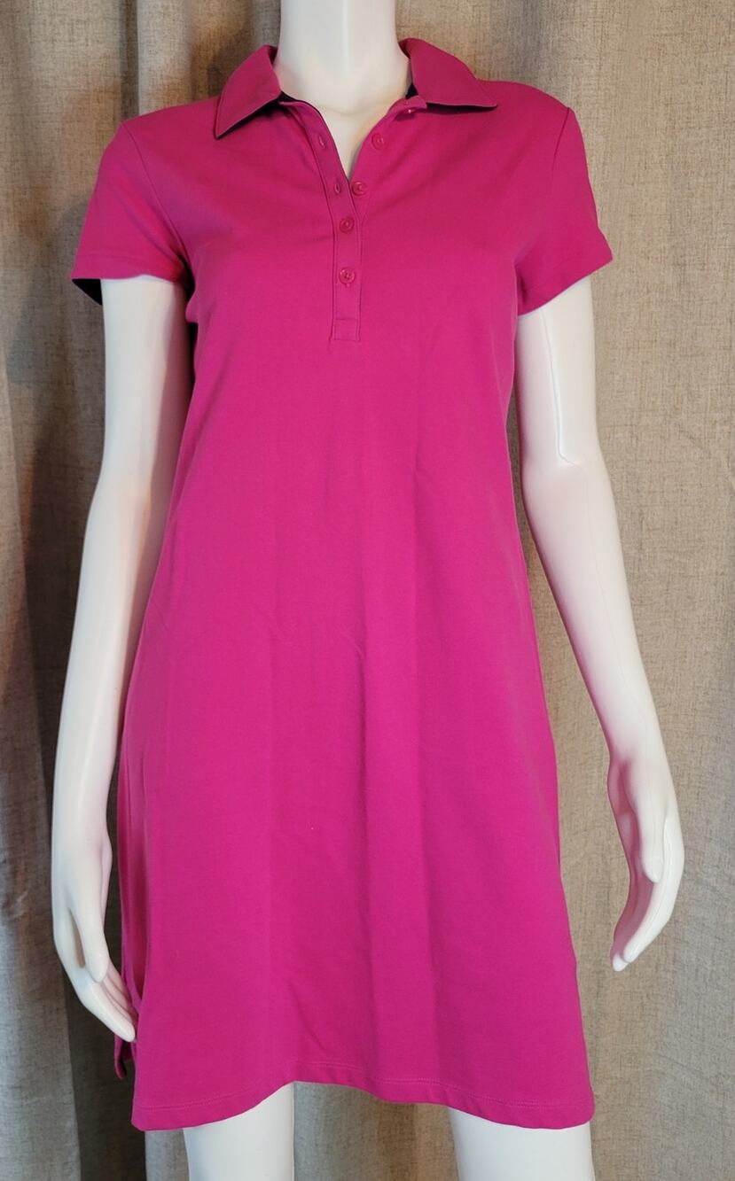Lands End Polo Shirt Dress Pink Navy Size S Classic Fit Stretch Cotton Shift